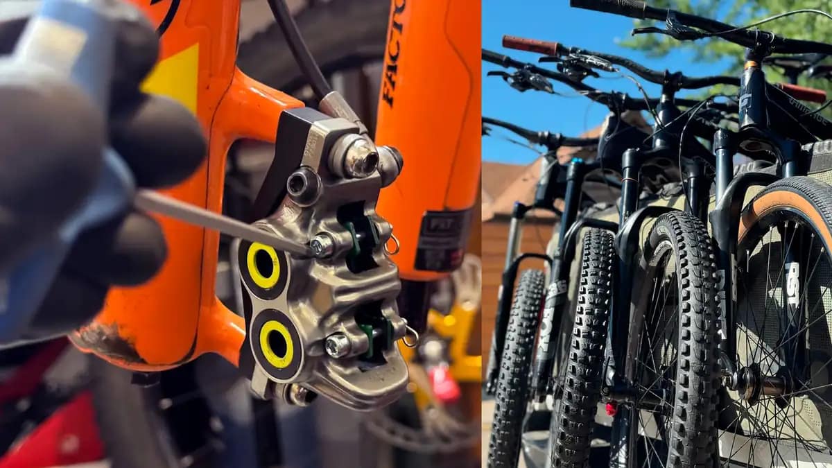 Collage Traildog: ajuste de frenos y bicicletas listas para retiro