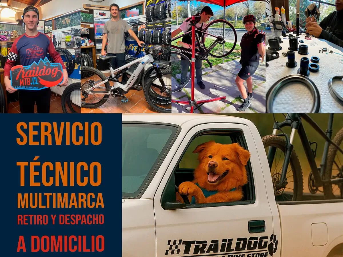 Collage Traildog: clientes, servicio técnico multimarca y retiro y despacho a domicilio